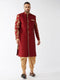 Vastramay Men's Maroon And Gold Silk Blend Sherwani Set